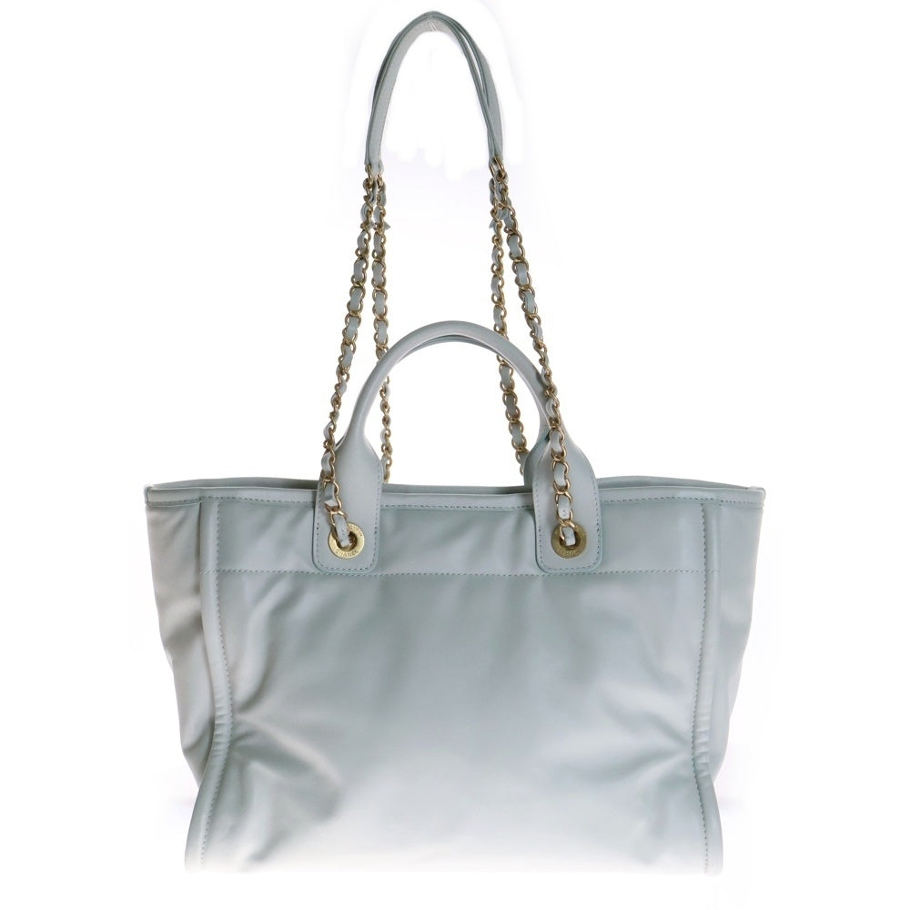 CHANEL(シャネル) ドーヴィルライン チェーンショルダー2WAYバック ハンドバッグ ミントグリーン ゴールド金具 グレー レザー プレート AS3351