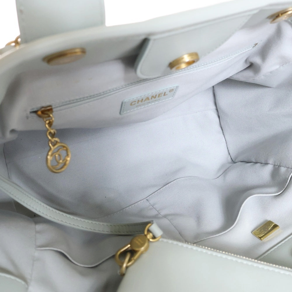 CHANEL(シャネル) ドーヴィルライン チェーンショルダー2WAYバック ハンドバッグ ミントグリーン ゴールド金具 グレー レザー プレート AS3351