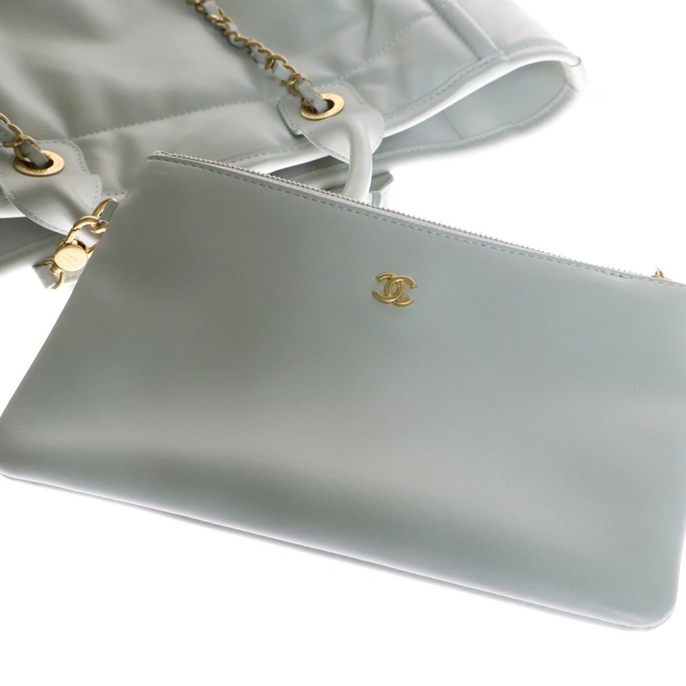 CHANEL(シャネル) ドーヴィルライン チェーンショルダー2WAYバック ハンドバッグ ミントグリーン ゴールド金具 グレー レザー プレート AS3351