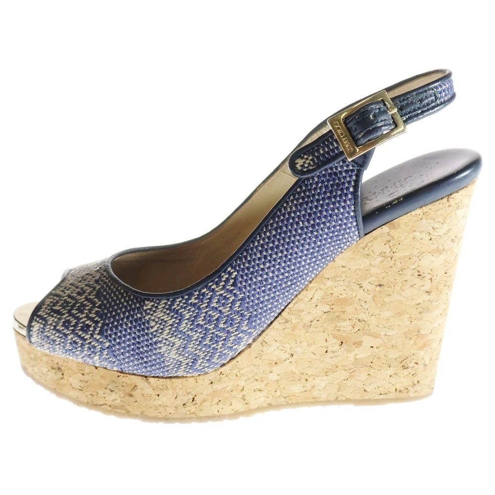 JIMMY CHOO(ジミーチュウ) ウェッジサンダル 厚底 シューズ ネイビー×ブラウン 38 レディース