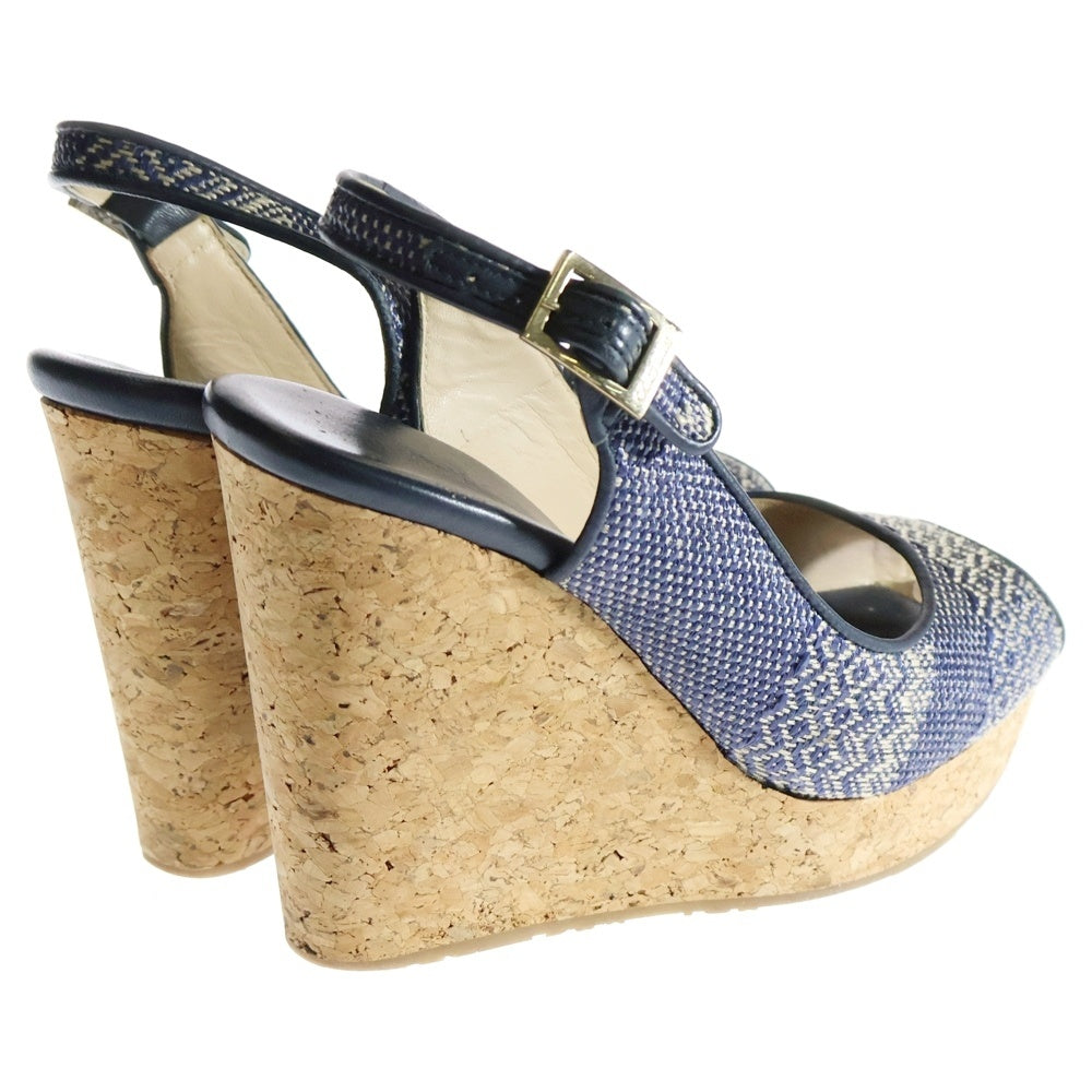JIMMY CHOO(ジミーチュウ) ウェッジサンダル 厚底 シューズ ネイビー×ブラウン 38 レディース
