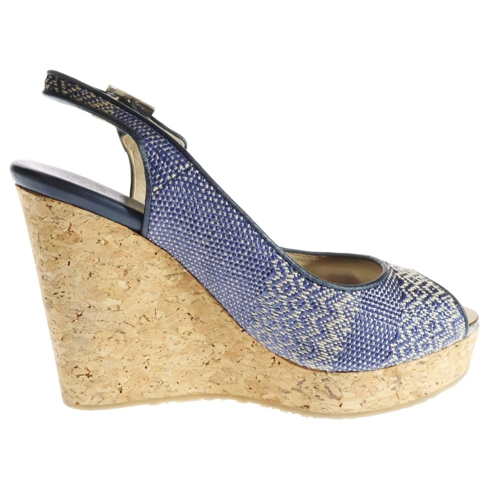 JIMMY CHOO(ジミーチュウ) ウェッジサンダル 厚底 シューズ ネイビー×ブラウン 38 レディース