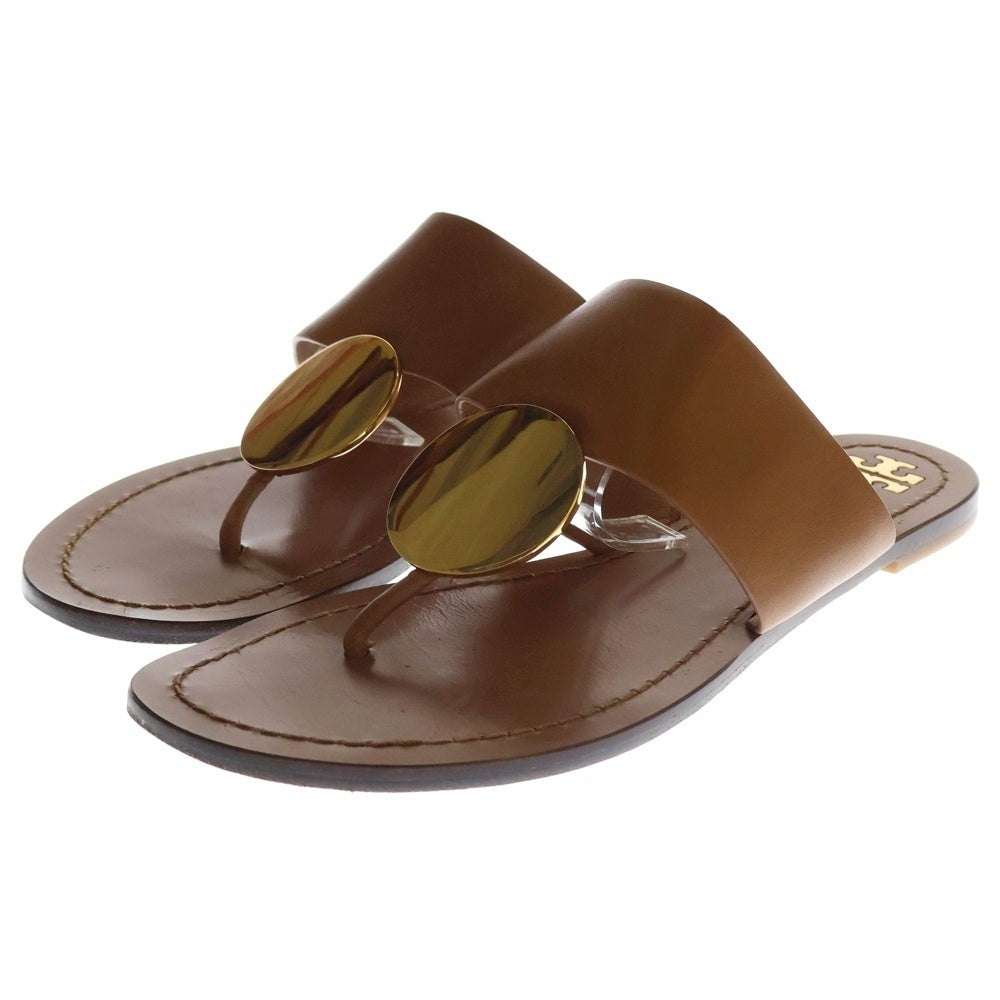 TORY BURCH(トリー バーチ) フラットサンダル レザー シューズ ブラウン ゴールド金具 7M