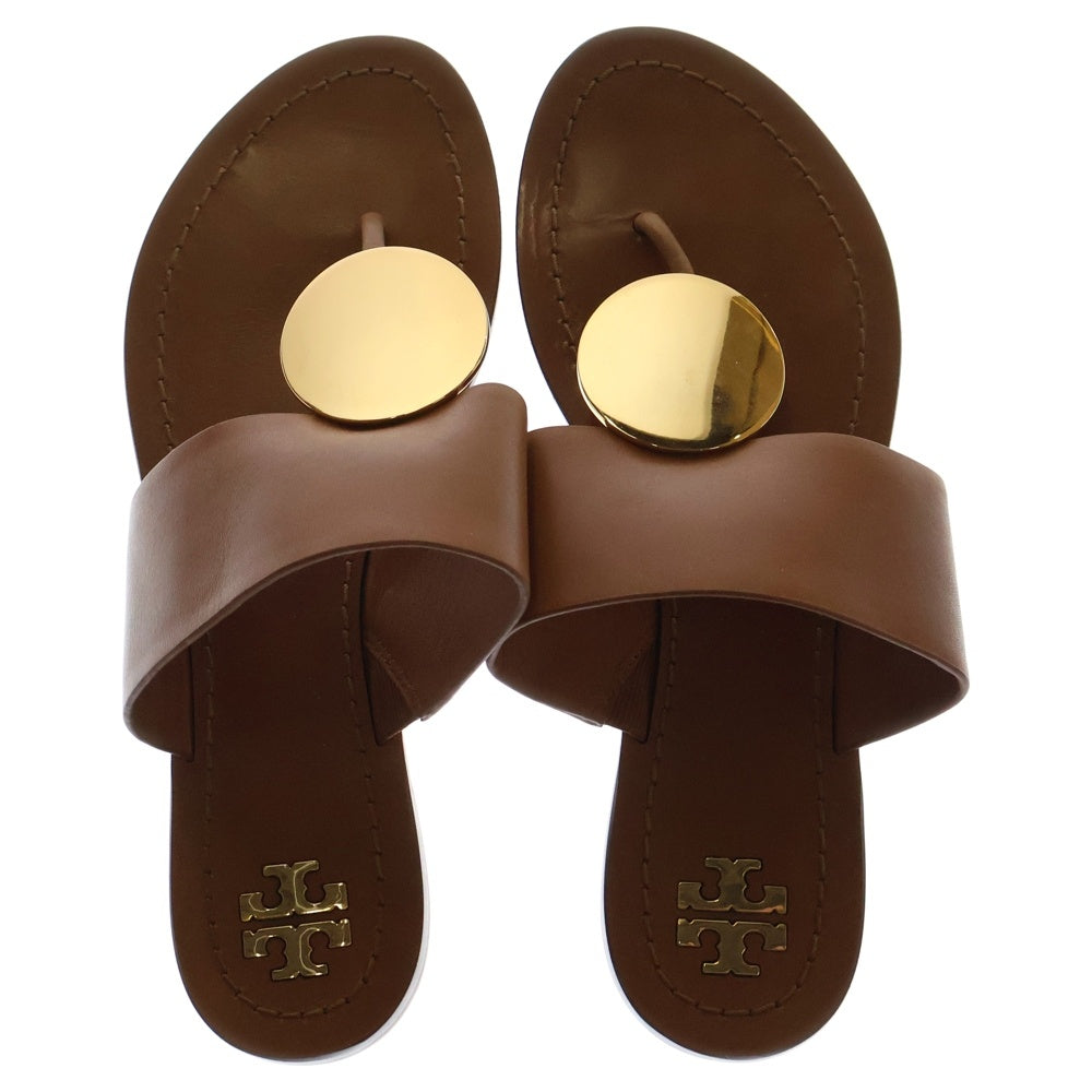 TORY BURCH(トリー バーチ) フラットサンダル レザー シューズ ブラウン ゴールド金具 7M