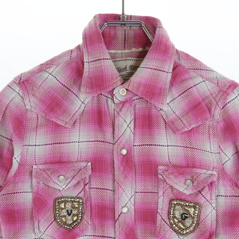 FLASH REPORT(フラッシュリポート) 長袖ネルシャツ チェックシャツ ピンク 〇