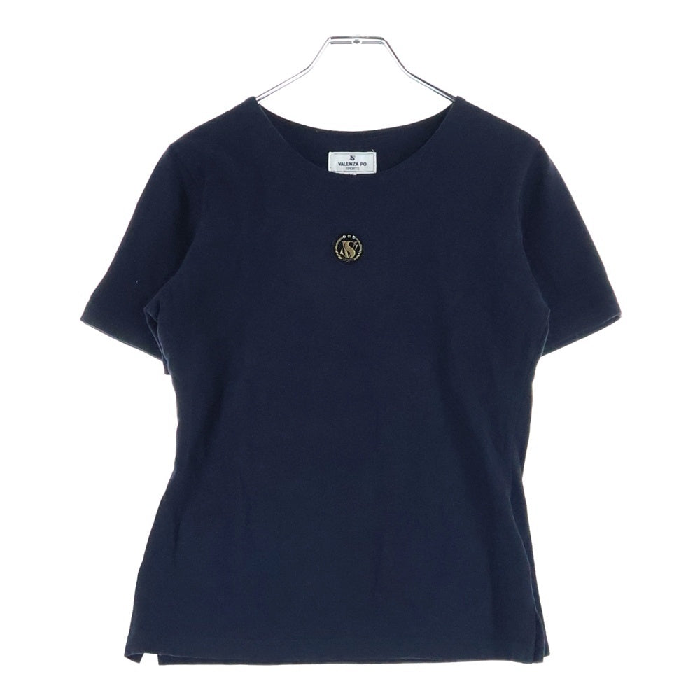 VALENZA PO(ヴァレンザポー) ワンポイントロゴ刺繍 クルーネック 半袖Tシャツ カットソー ネイビー レディース
