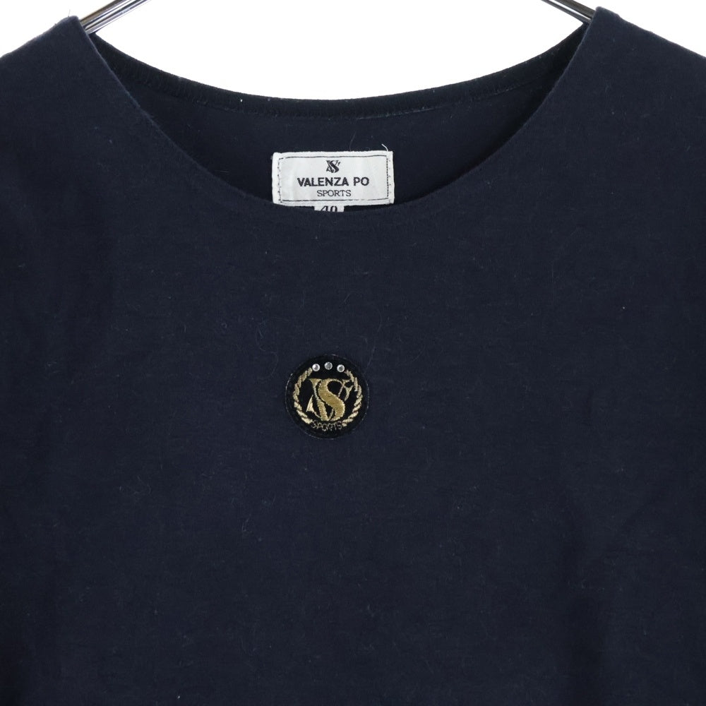 VALENZA PO(ヴァレンザポー) ワンポイントロゴ刺繍 クルーネック 半袖Tシャツ カットソー ネイビー レディース