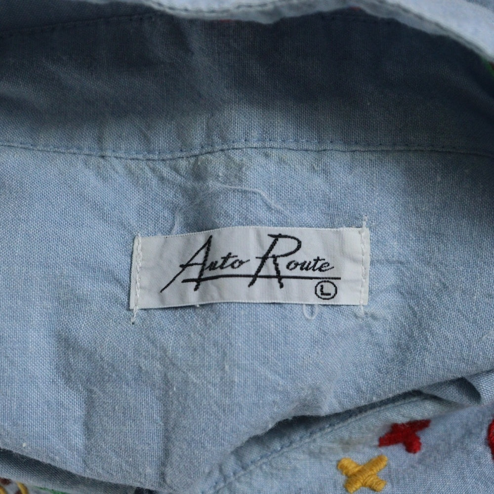 Auto Route(オートルート) 刺繍デニムシャツ ブルー 〇