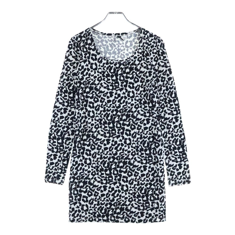 H&M(エイチアンドエム) レオパード総柄プリント クルーネック ロングスリーブ 長袖Tシャツ カットソー ホワイト/ブラック レディース