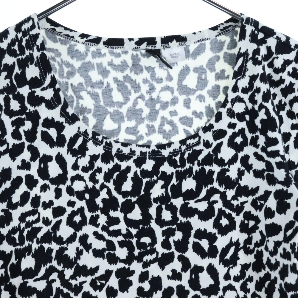 H&M(エイチアンドエム) レオパード総柄プリント クルーネック ロングスリーブ 長袖Tシャツ カットソー ホワイト/ブラック レディース