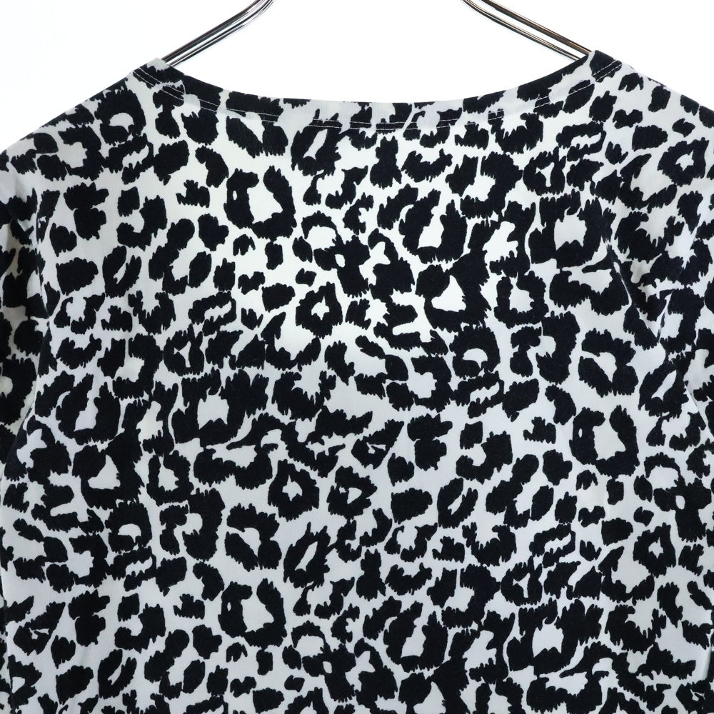 H&M(エイチアンドエム) レオパード総柄プリント クルーネック ロングスリーブ 長袖Tシャツ カットソー ホワイト/ブラック レディース