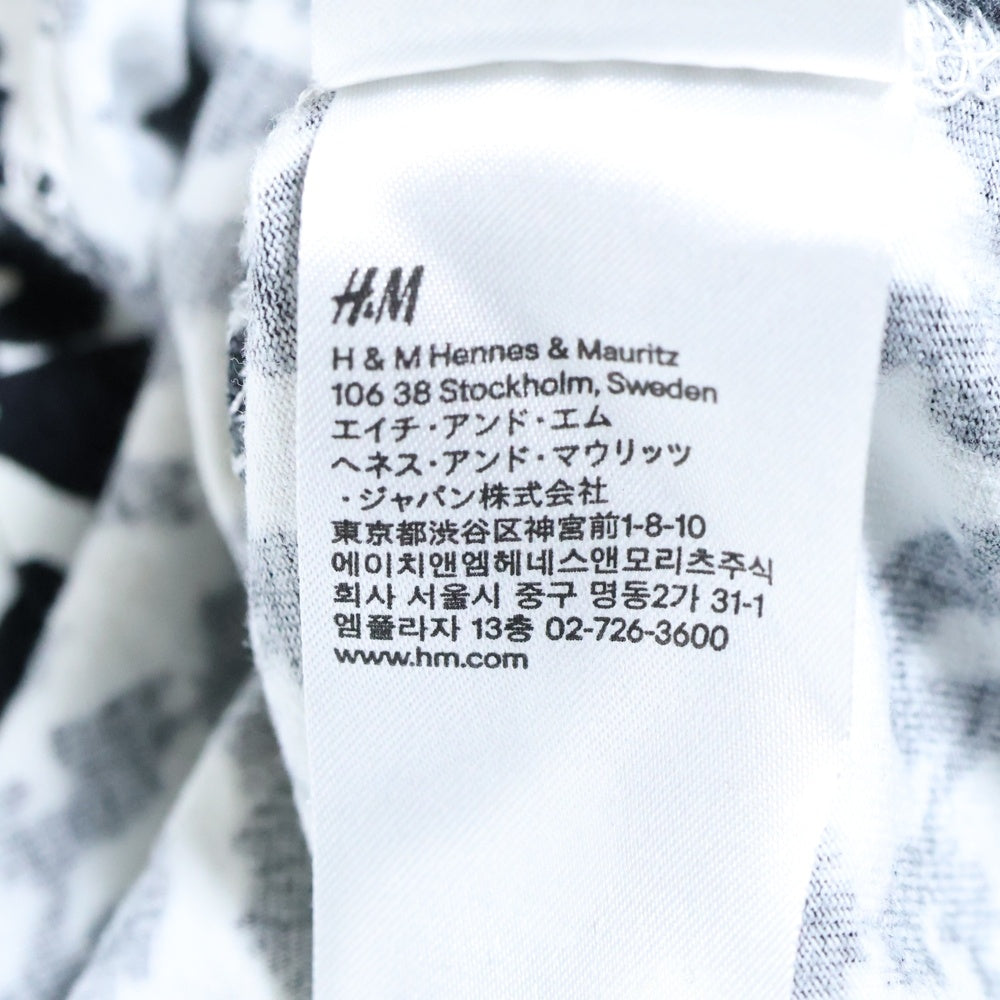H&M(エイチアンドエム) レオパード総柄プリント クルーネック ロングスリーブ 長袖Tシャツ カットソー ホワイト/ブラック レディース