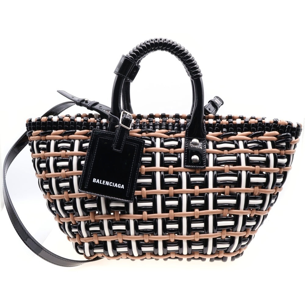 BALENCIAGA(バレンシアガ) BISTRO ビストロ バスケット XS 2WAY ハンド ショルダーバッグパテント ブラック/ブラウン 671342