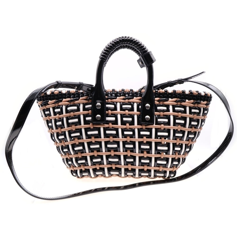 BALENCIAGA(バレンシアガ) BISTRO ビストロ バスケット XS 2WAY ハンド ショルダーバッグパテント ブラック/ブラウン 671342