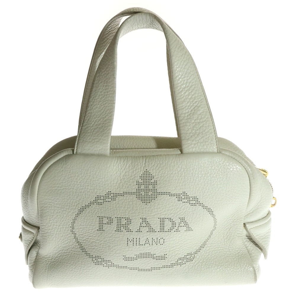 PRADA(プラダ) ヴィッテロダイノソフト パンチングレザー ロゴ 2WAY トップハンドル ショルダー バッグ ゴールド金具 ホワイト 1BB078