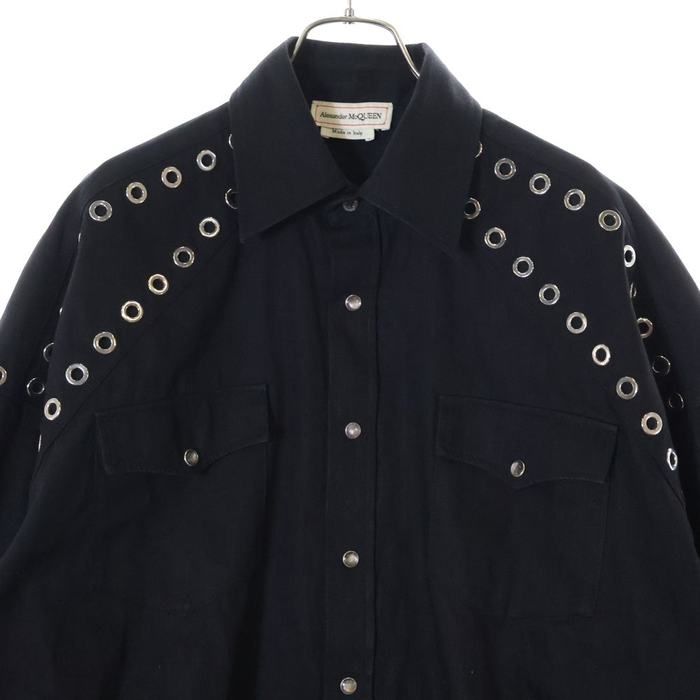 Alexander McQueen(アレキサンダーマックイーン) パンチング デニム シャツ ブラック コットン サイズ44 メンズ