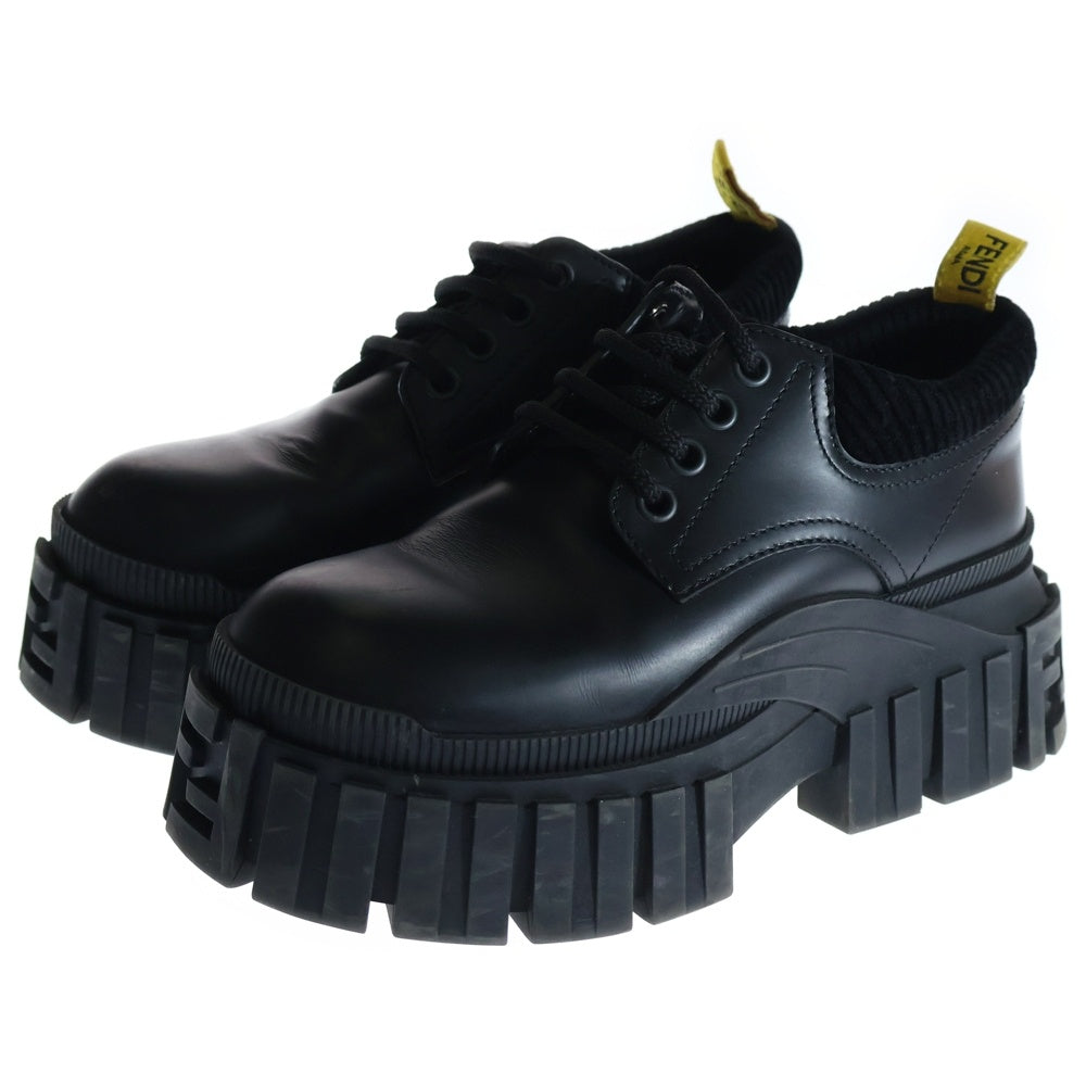 FENDI(フェンディ) FFロゴ FORCE フォース プラットフォーム レザーシューズ 革靴 ブラック レディース 1395