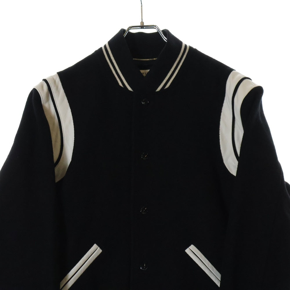SAINT LAURENT PARIS(サンローランパリ) TEDDY JACKET テディジャケット レザートリムウールスタジアムジャンパー ブラック 354718 Y180W