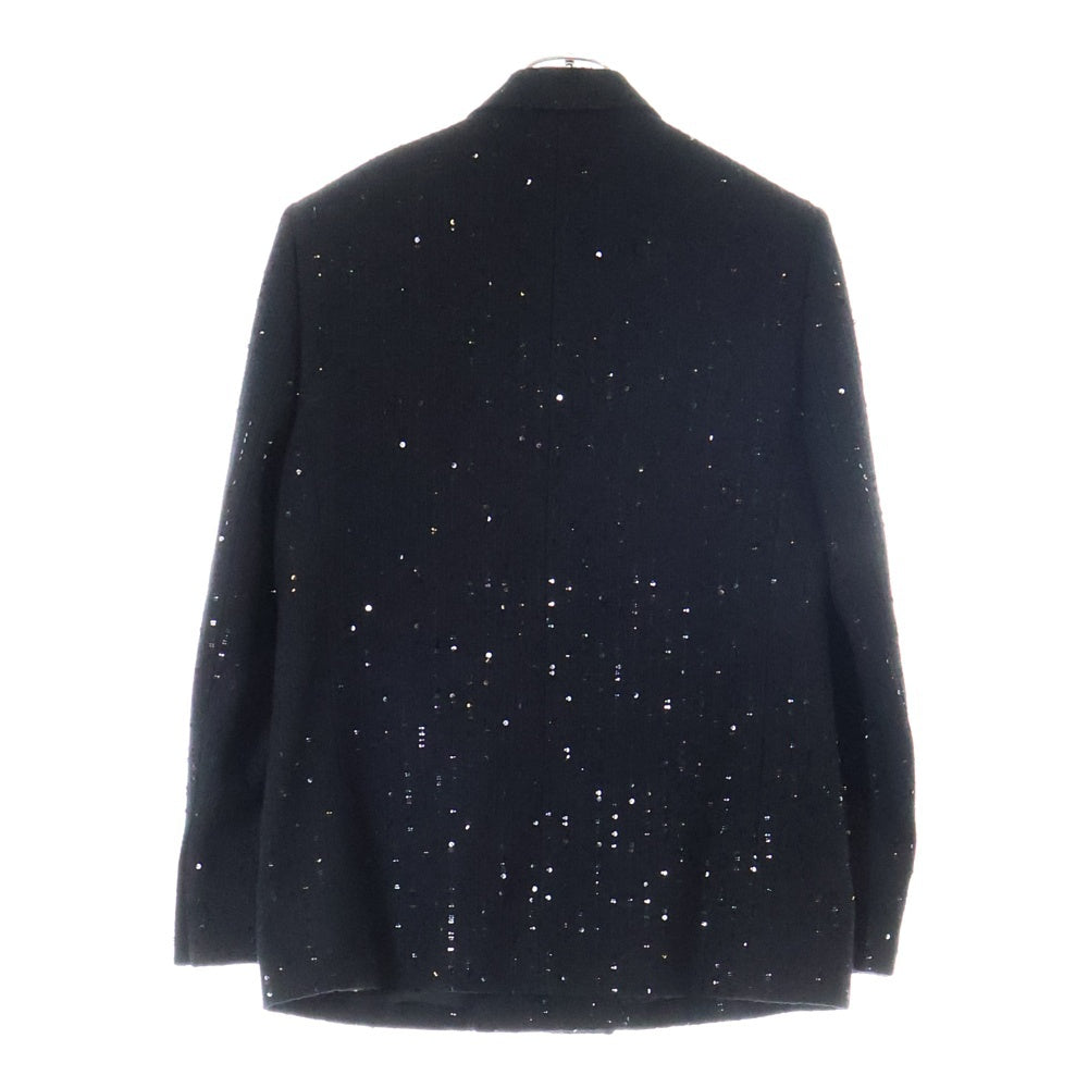 SAINT LAURENT PARIS(サンローランパリ) 22AW スパンコール ウール 裏地シルク ダブルブレストピークドラペル テーラードジャケット ブラック 706605 Y1F04