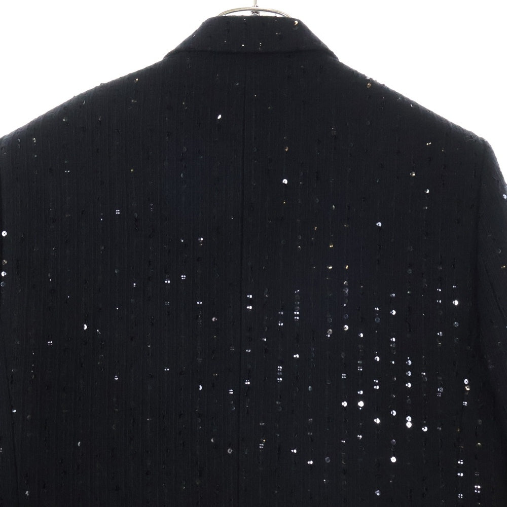SAINT LAURENT PARIS(サンローランパリ) 22AW スパンコール ウール 裏地シルク ダブルブレストピークドラペル テーラードジャケット ブラック 706605 Y1F04