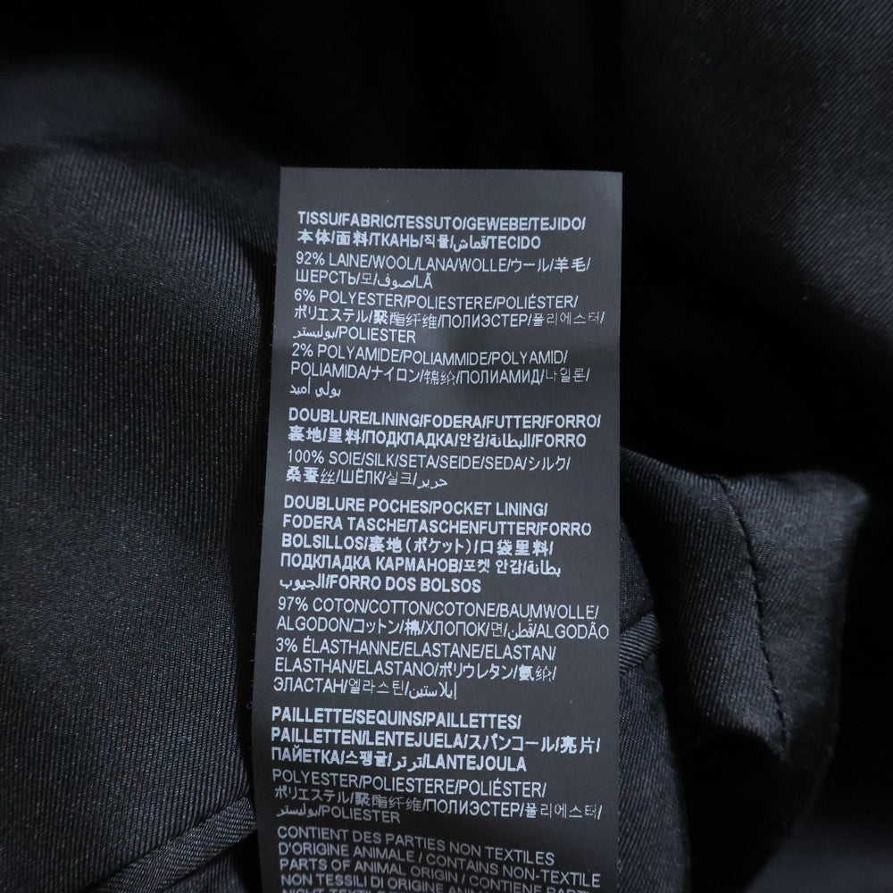 SAINT LAURENT PARIS(サンローランパリ) 22AW スパンコール ウール 裏地シルク ダブルブレストピークドラペル テーラードジャケット ブラック 706605 Y1F04