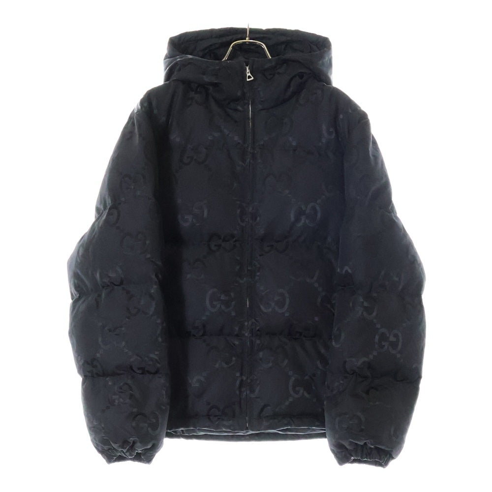 GUCCI(グッチ) ジャンボGGキャンバス ナイロン ジップアップ フーデッド ダウンジャケット ブラック 698710