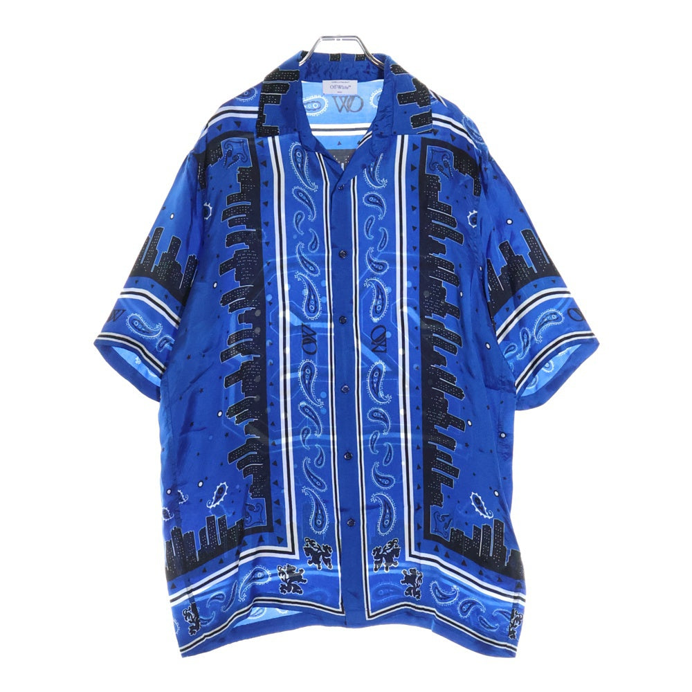 OFF-WHITE(オフホワイト) バンダナ ペイズリー 総柄 サテン オープンカラー 半袖シャツ ブルー/ブラック