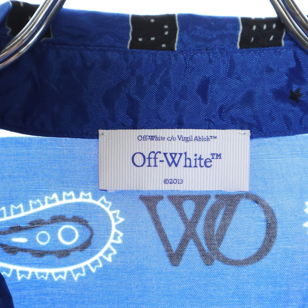 OFF-WHITE(オフホワイト) バンダナ ペイズリー 総柄 サテン オープンカラー 半袖シャツ ブルー/ブラック