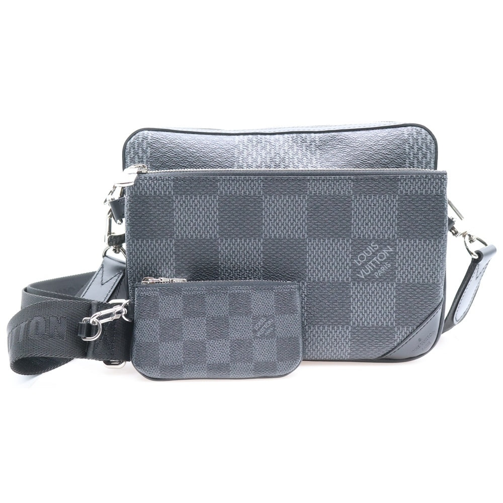 LOUIS VUITTON(ルイヴィトン) ダミエ グラフィット 3D トリオメッセンジャー ショルダーバッグ ポーチ クラッチバッグ ブラック PVCレザー N50017