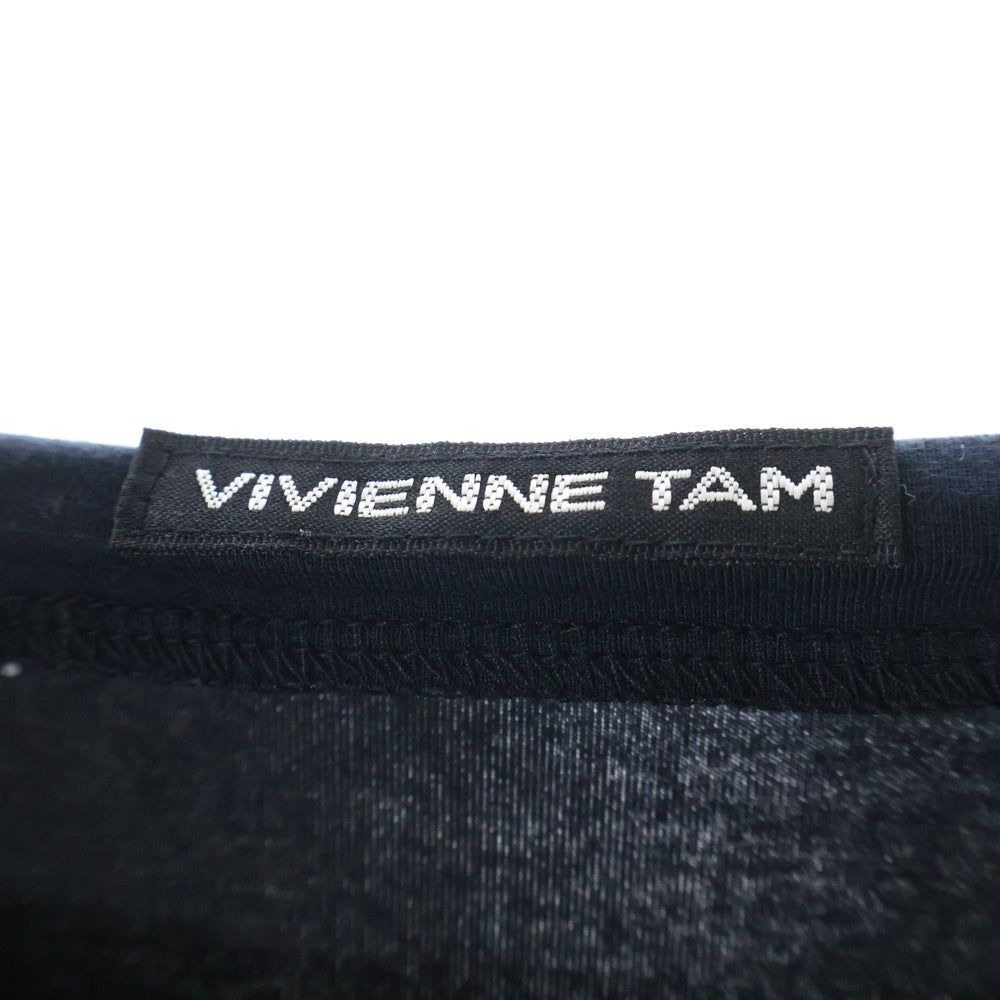 VIVIENNE TAM(ヴィヴィアンタム) フラワー刺繍 ビジュー装飾ロングスリーブカットソー 長袖Tシャツ ネイビー×ゴールド 016-260903