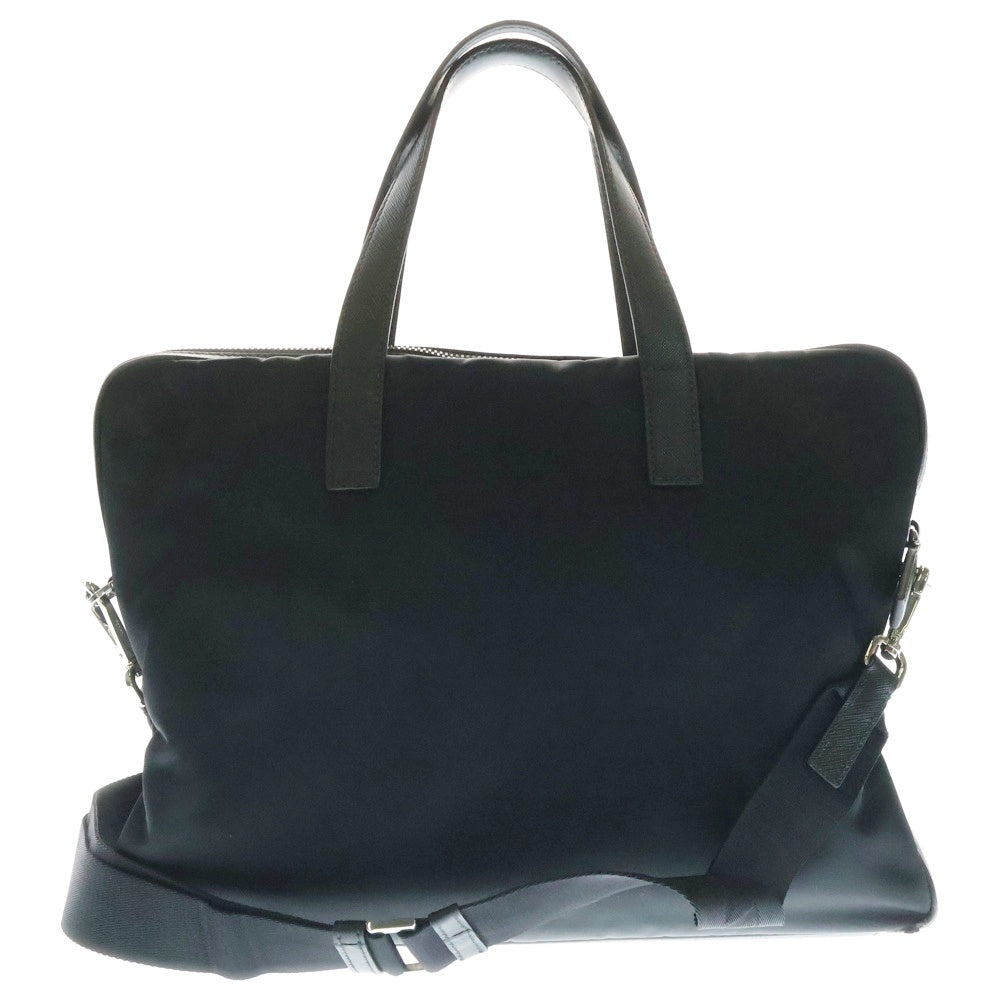 PRADA(プラダ) 2WAYビジネスバッグ ハンドバッグ ショルダーバッグ シルバー金具 ロゴ三角プレート ブラック サフィアーノ×ナイロン 2VE368