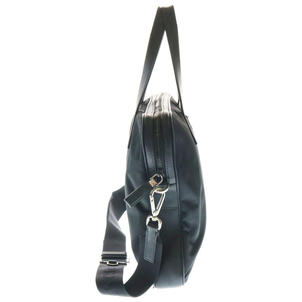 PRADA(プラダ) 2WAYビジネスバッグ ハンドバッグ ショルダーバッグ シルバー金具 ロゴ三角プレート ブラック サフィアーノ×ナイロン 2VE368