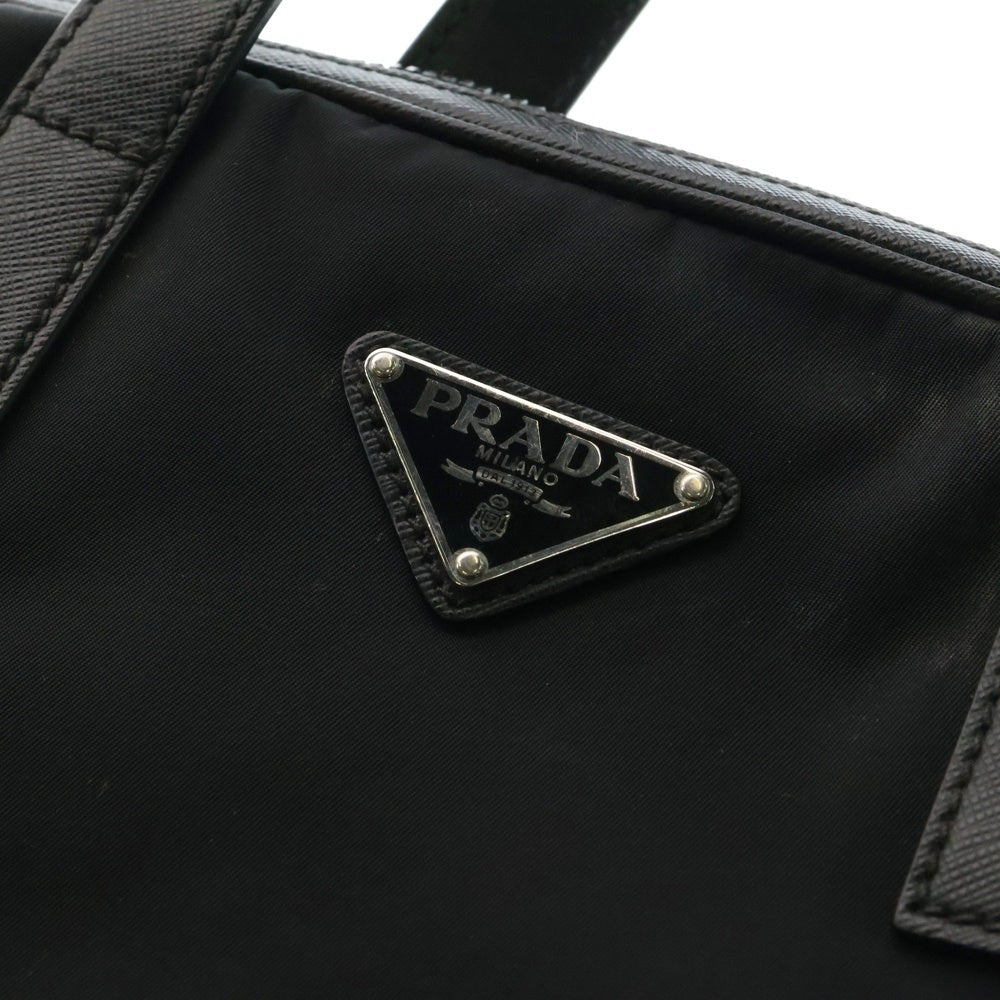 PRADA(プラダ) 2WAYビジネスバッグ ハンドバッグ ショルダーバッグ シルバー金具 ロゴ三角プレート ブラック サフィアーノ×ナイロン 2VE368