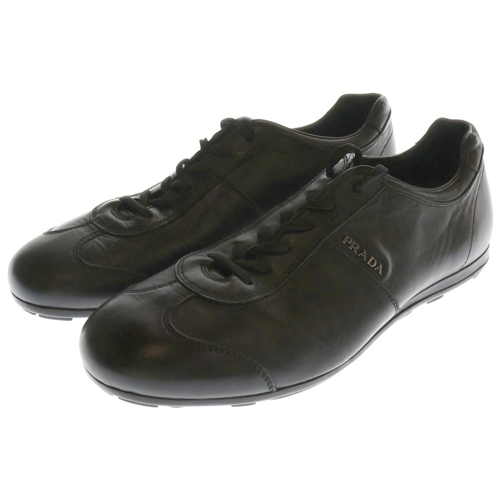 PRADA(プラダ) ロゴプレート レザー レースアップ ローカットスニーカー ブラック
