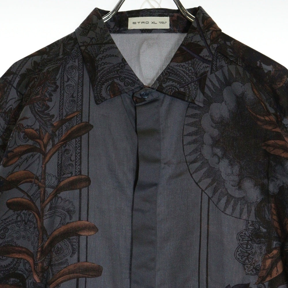 ETRO(エトロ) ペイズリー リーフ 総柄プリント 比翼ボタン コットン ロングスリーブ 長袖シャツ グレー 192-1K819-5787