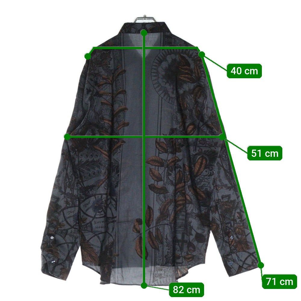 ETRO(エトロ) ペイズリー リーフ 総柄プリント 比翼ボタン コットン ロングスリーブ 長袖シャツ グレー 192-1K819-5787