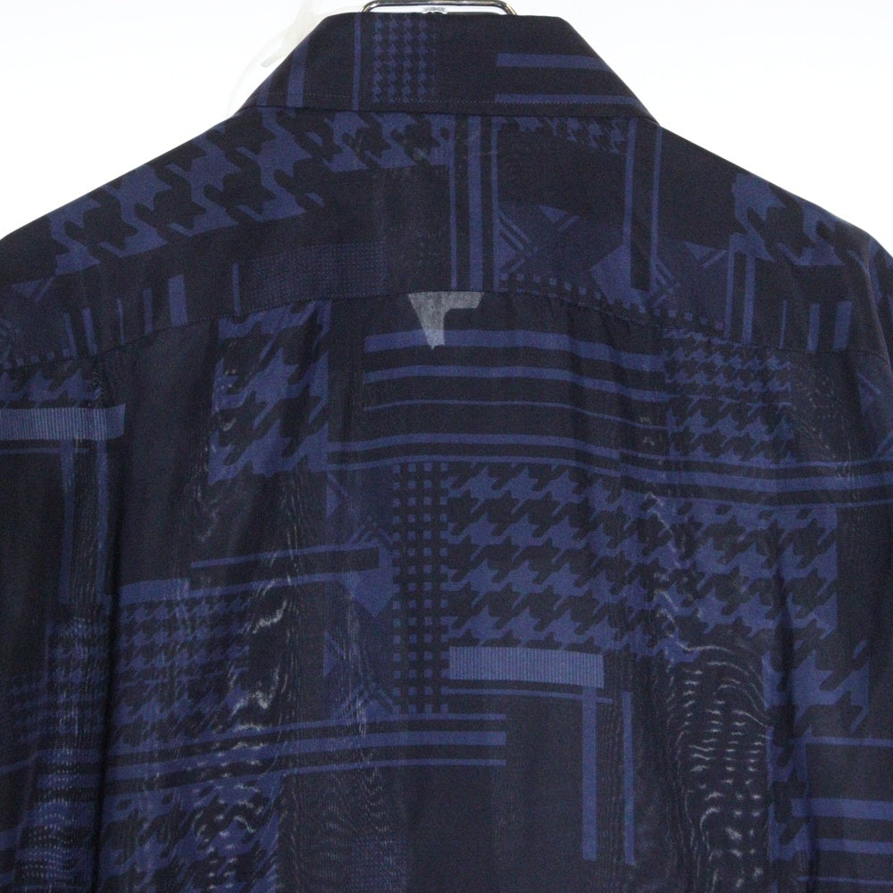 ETRO(エトロ) ガンクラブチェック 千鳥 総柄プリント シルク ロングスリーブ 長袖シャツ ネイビー 192-11451-5736
