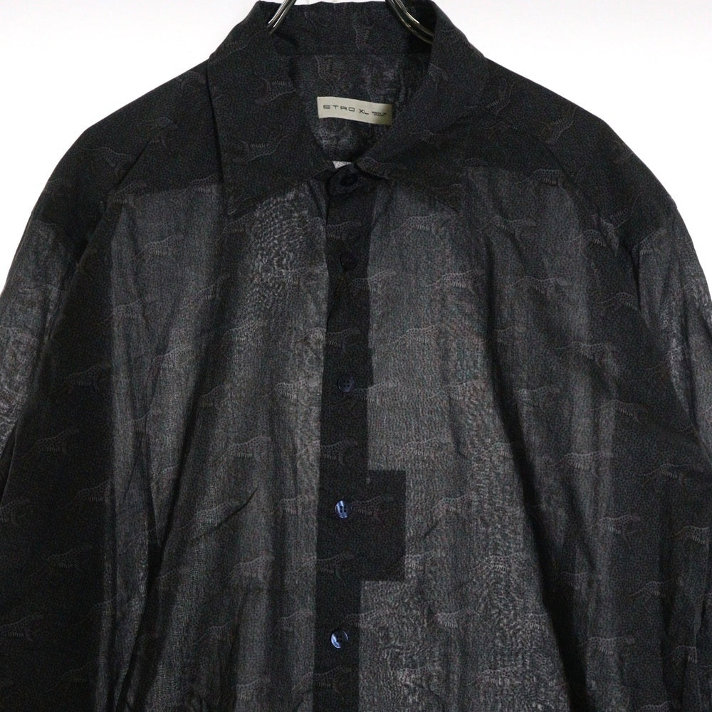ETRO(エトロ) レオパード 豹 アニマル 総柄 プリント コットン ロングスリーブ 長袖シャツ グレー 191-13190-4735