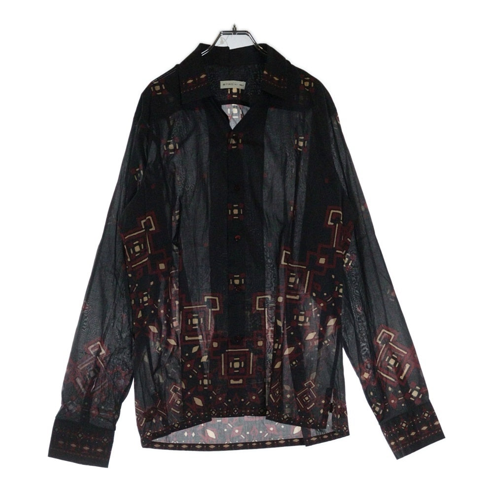 ETRO(エトロ) 幾何学総柄 プリント オープンカラー ロングスリーブ コットン 長袖シャツ ブラック 191-1K734-4748