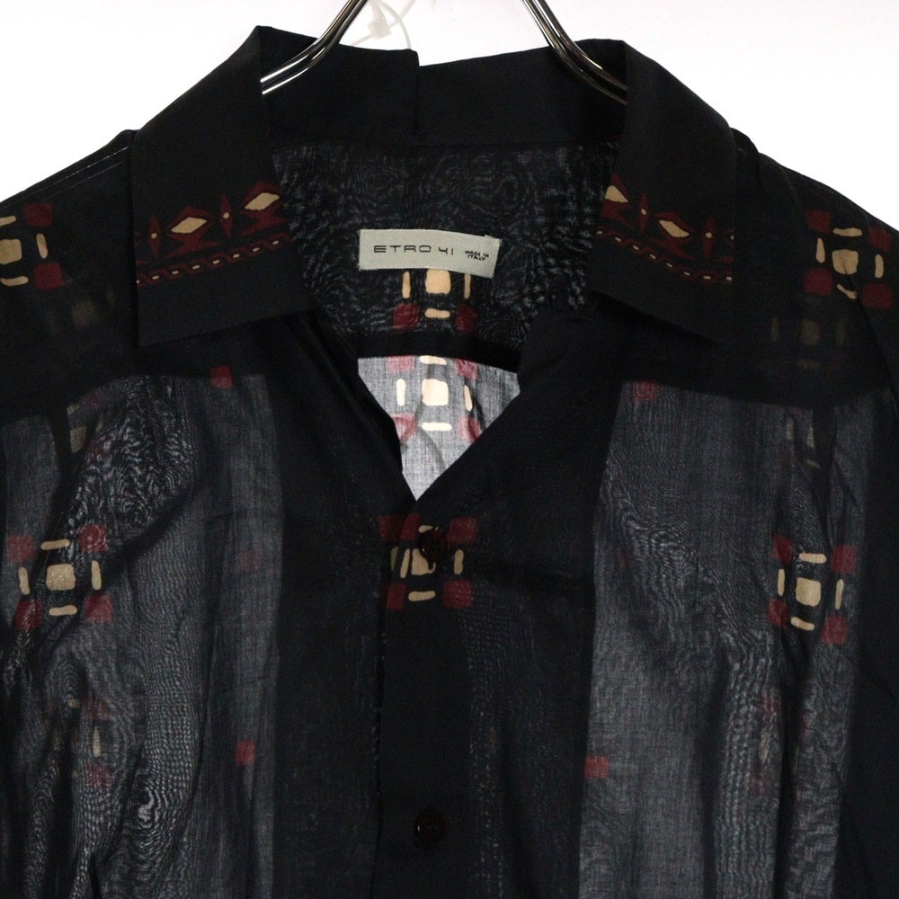 ETRO(エトロ) 幾何学総柄 プリント オープンカラー ロングスリーブ コットン 長袖シャツ ブラック 191-1K734-4748