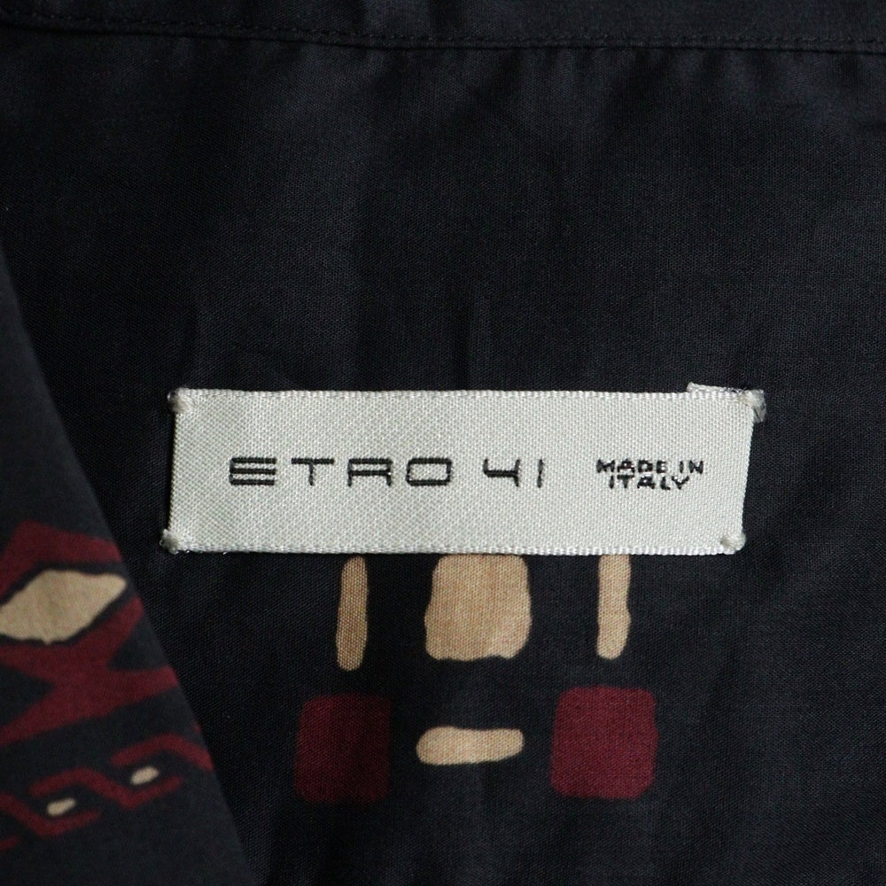 ETRO(エトロ) 幾何学総柄 プリント オープンカラー ロングスリーブ コットン 長袖シャツ ブラック 191-1K734-4748