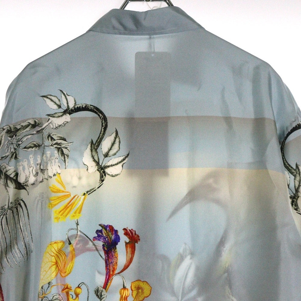 ETRO(エトロ) バード フラワー 鳥 花 プリント 総柄 シルク 比翼ボタン ロングスリーブ 長袖シャツ ライトブルー 212-1K819-5759