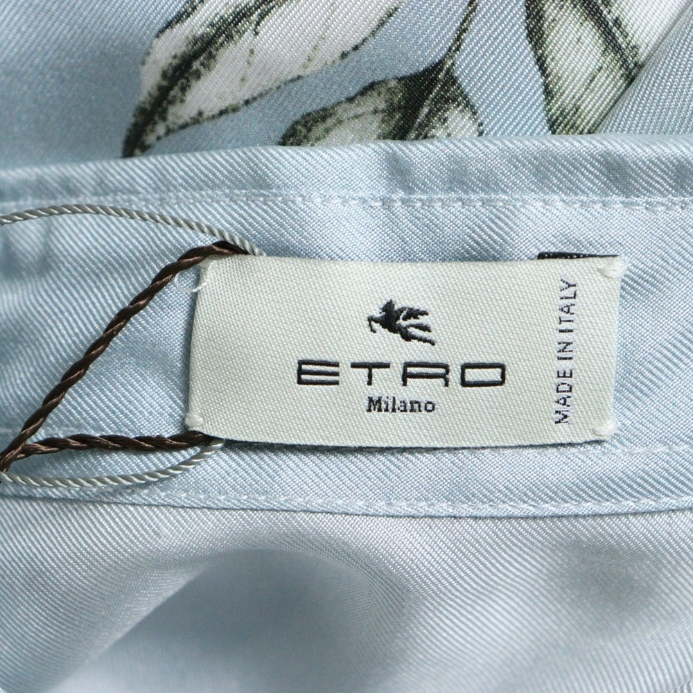 ETRO(エトロ) バード フラワー 鳥 花 プリント 総柄 シルク 比翼ボタン ロングスリーブ 長袖シャツ ライトブルー 212-1K819-5759