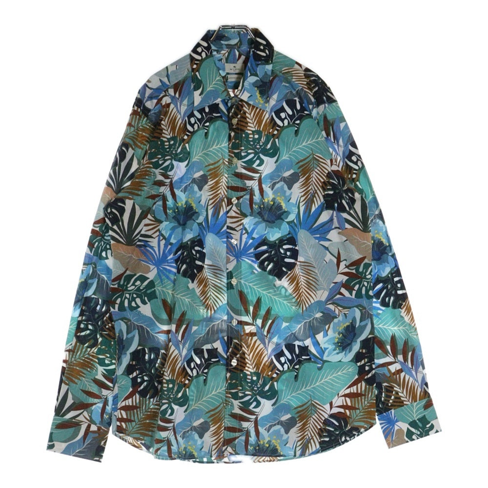 ETRO(エトロ) ハワイアン アロハ 総柄プリント コットン ロングスリーブ 長袖シャツ ブルー 221-13190-4759