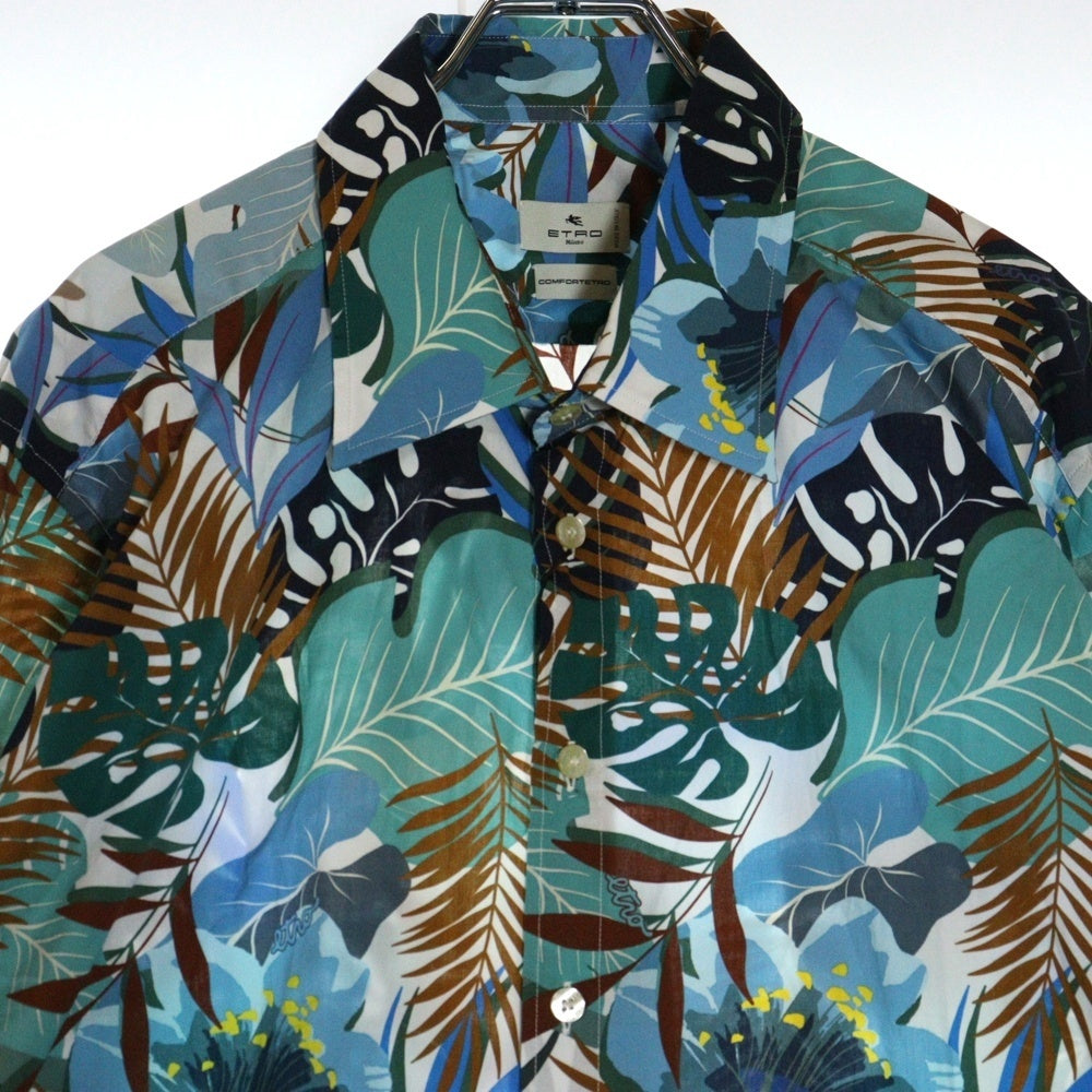 ETRO(エトロ) ハワイアン アロハ 総柄プリント コットン ロングスリーブ 長袖シャツ ブルー 221-13190-4759