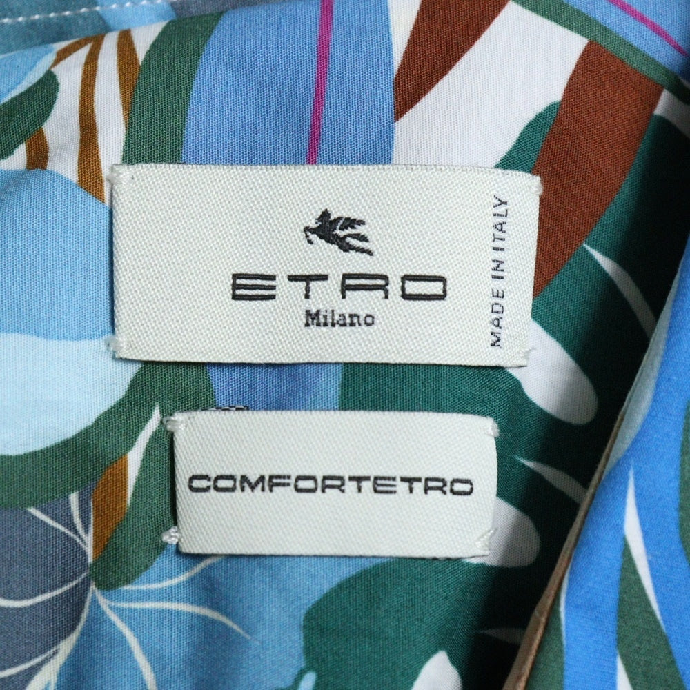 ETRO(エトロ) ハワイアン アロハ 総柄プリント コットン ロングスリーブ 長袖シャツ ブルー 221-13190-4759