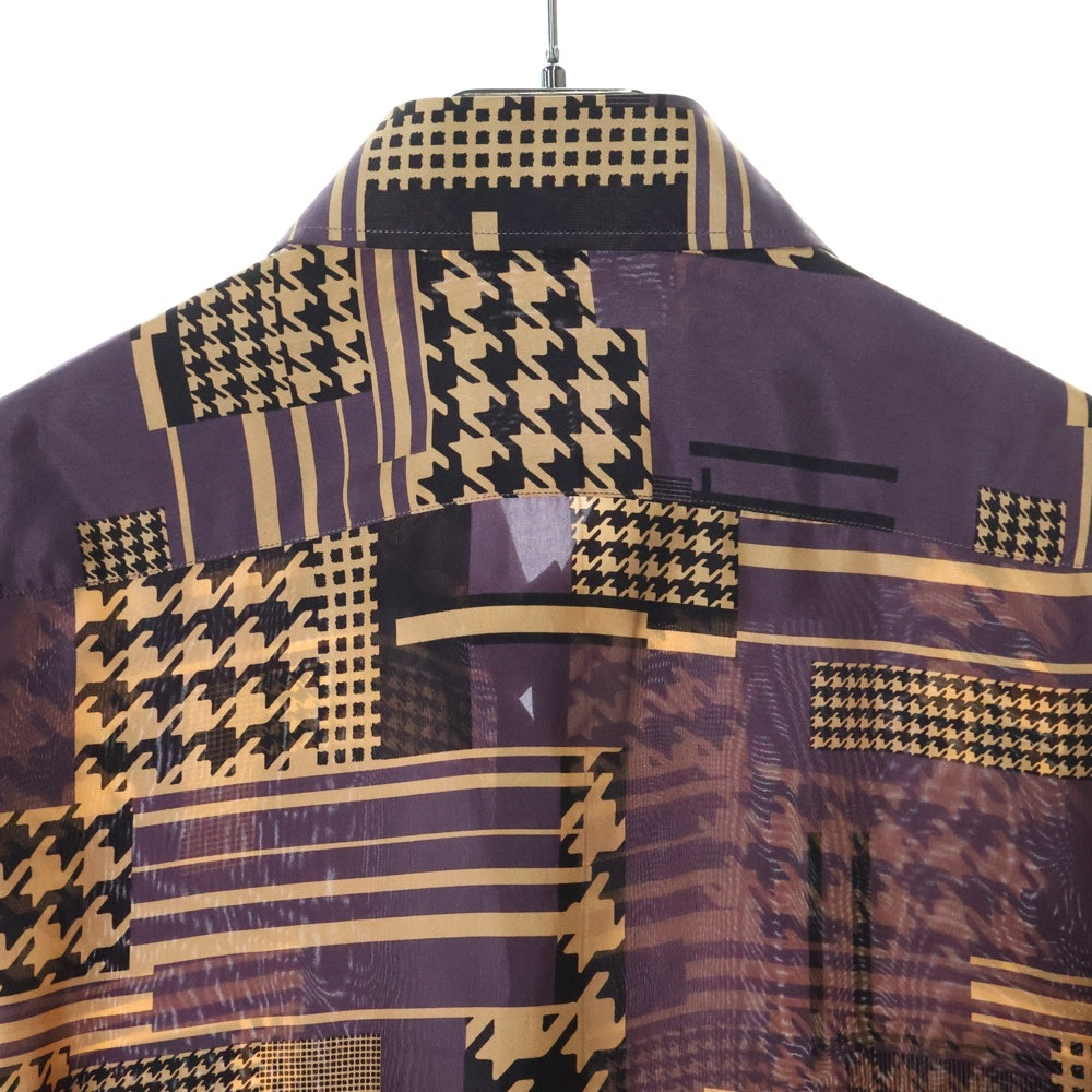 ETRO(エトロ) ガンクラブチェック 千鳥 総柄プリント シルク ロングスリーブ 長袖シャツ パープル/ベージュ 192-11451-5736