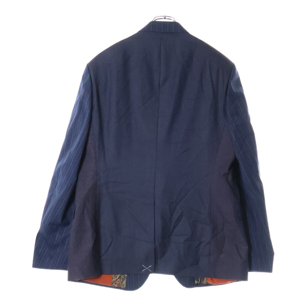 ETRO(エトロ) 3ピース セットアップスーツ ストライプ 総柄 異素材 切り替え ウール 2Bテーラードジャケット ベスト ノータック スラックスパンツ ネイビー 192-1A300-0113