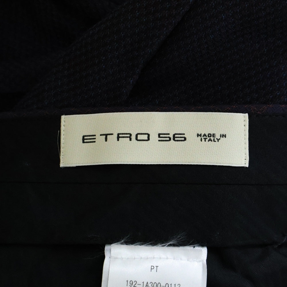 ETRO(エトロ) 3ピース セットアップスーツ ストライプ 総柄 異素材 切り替え ウール 2Bテーラードジャケット ベスト ノータック スラックスパンツ ネイビー 192-1A300-0113