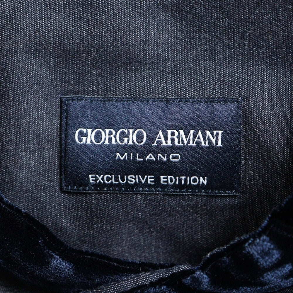 GIORGIO ARMANI(ジョルジオアルマーニ) コットン ベロア 切り替え ノーカラー ロングスリーブ 長袖シャツ グレー/ネイビー